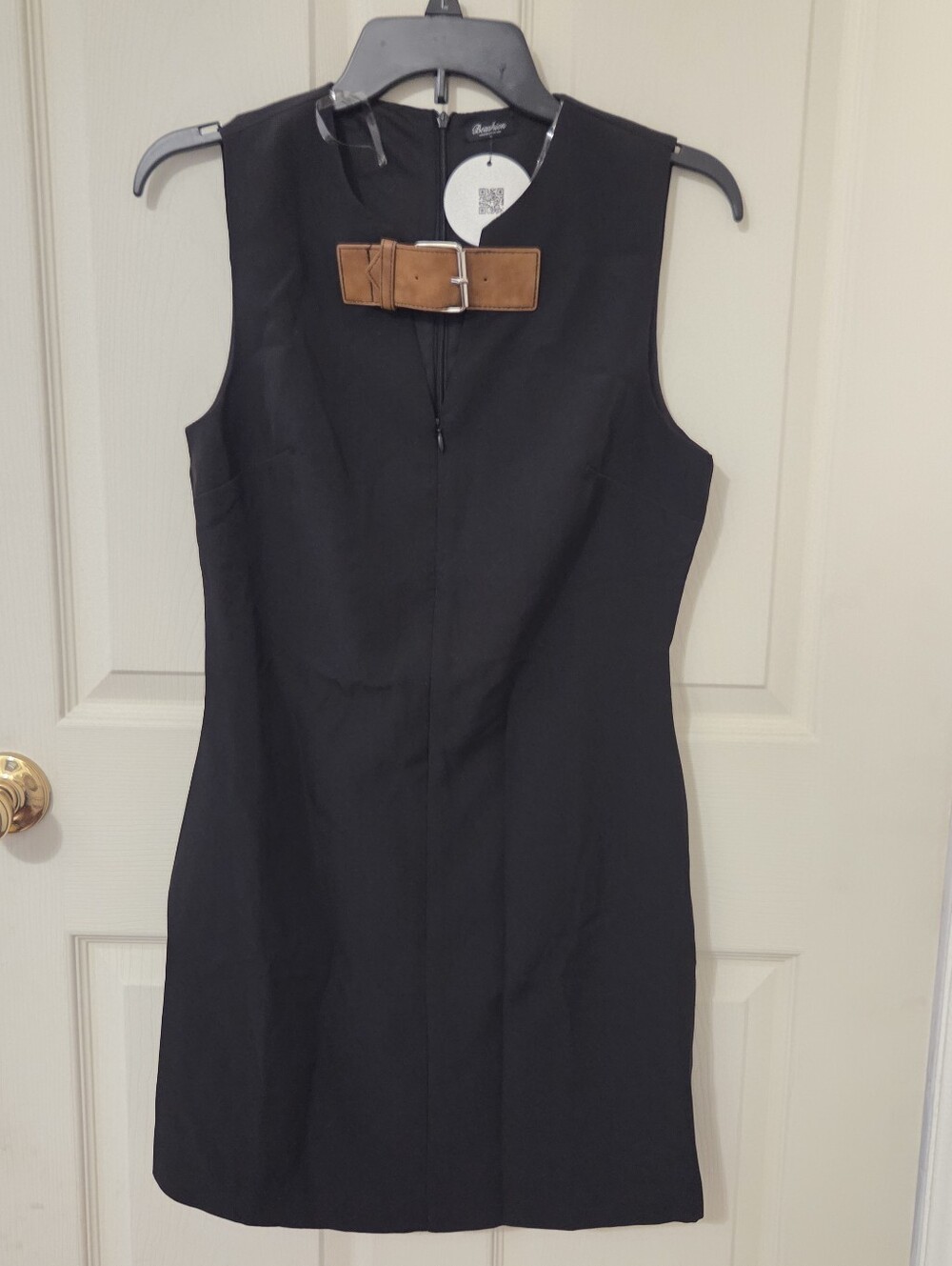 Beashion Black Dress with Tan Belt Detail